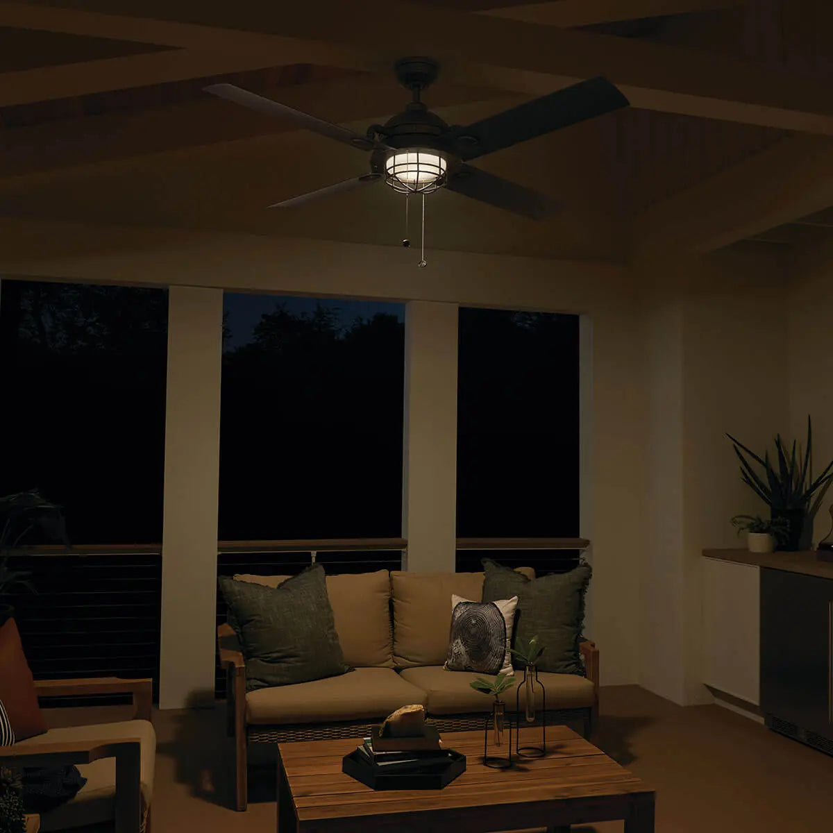 Kitchler 65" Maor Patio LED Fan - Distressed Black